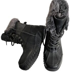 UGG 8 Adirondack Black Grey Fur Top Leather Textile Upper Vibram Sole Sheep Skin